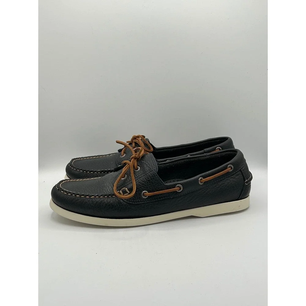 LL Bean Casco Bay Boat Shoes Men Sz 11.5 D Navy Blue Pebbled Leather 233933